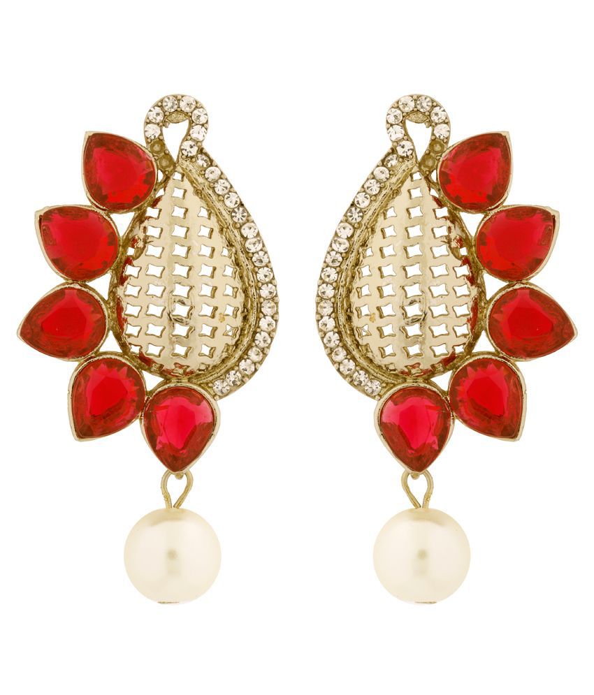     			The Jewelbox Designer Paisley Antique Rhodium Plated Red Earring for Women