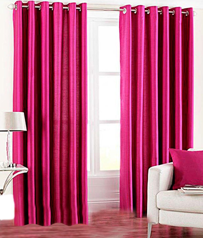     			Tanishka Fabs Solid Semi-Transparent Eyelet Curtain 7 ft ( Pack of 1 ) - Pink
