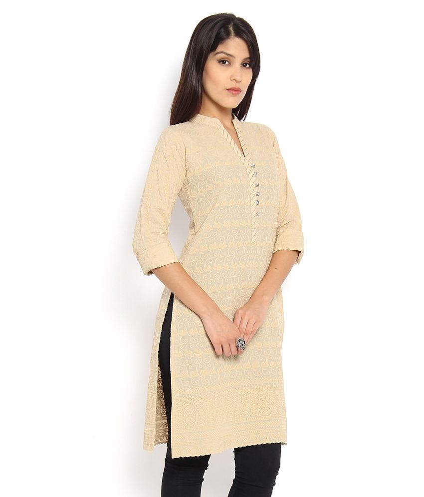 Soch Beige Cotton Kurti - Buy Soch Beige Cotton Kurti Online at Best Prices in India on Snapdeal