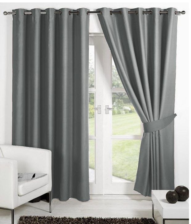     			Tanishka Fabs Solid Semi-Transparent Eyelet Curtain 7 ft ( Pack of 2 ) - Gray