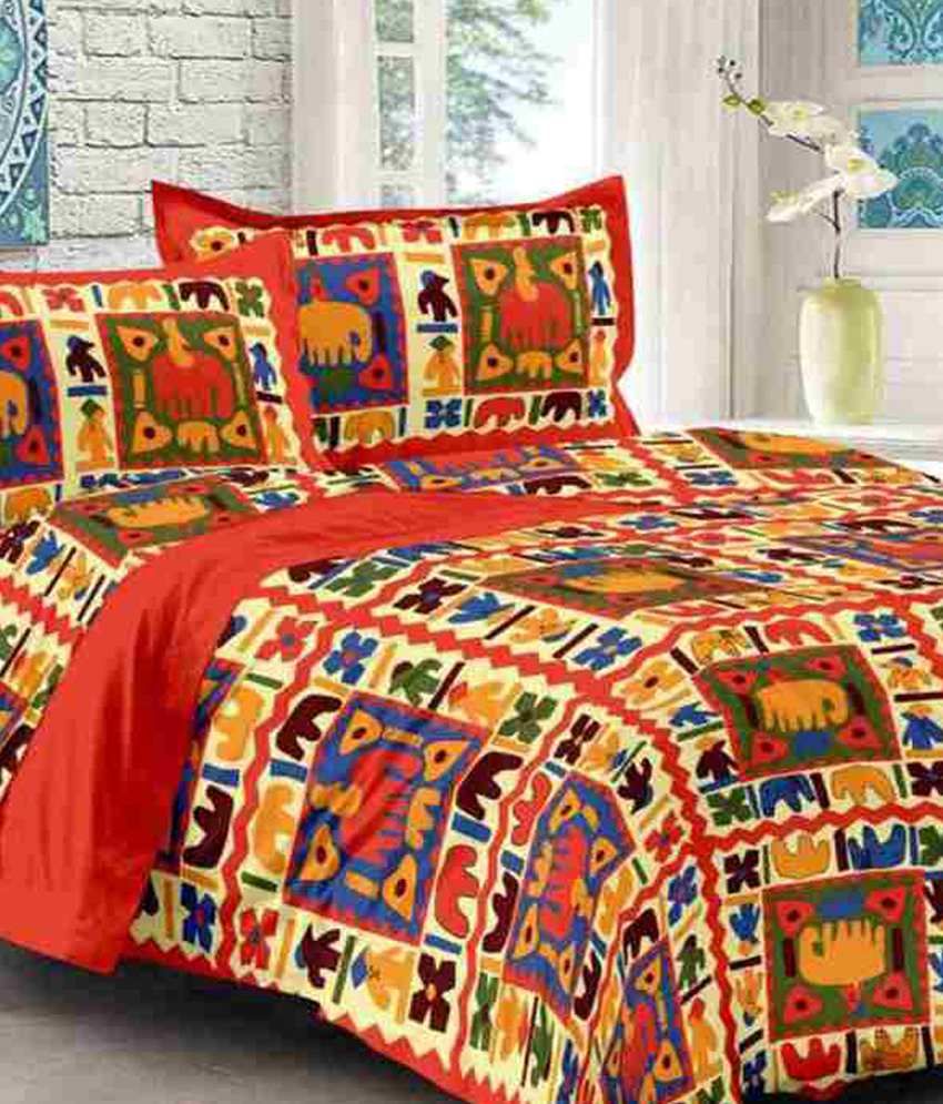     			UniqChoice 100% Cotton Sanganeri Traditional Printed Double Bed Sheet With 2 Pillow Cover