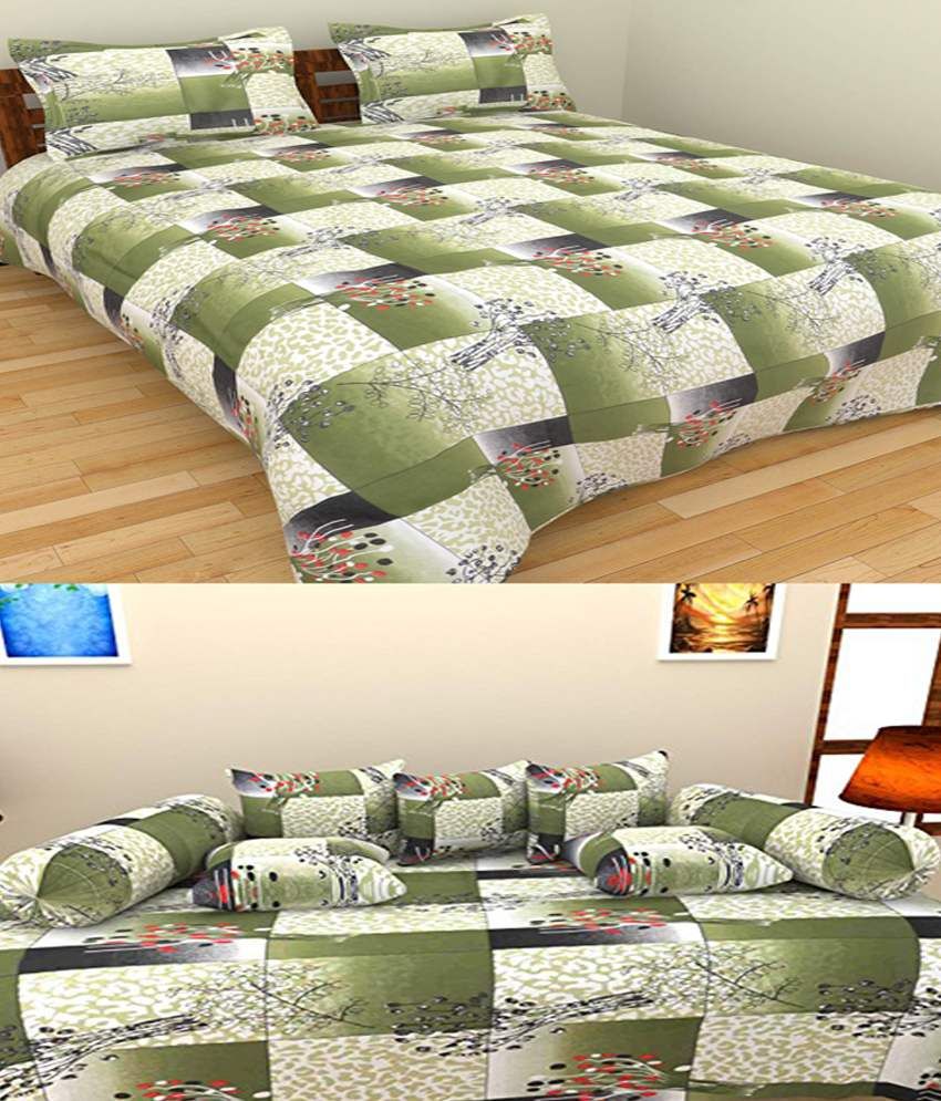 Bharti Multicolor Cotton Double Bedsheet With 2 Pillow Covers and Diwan