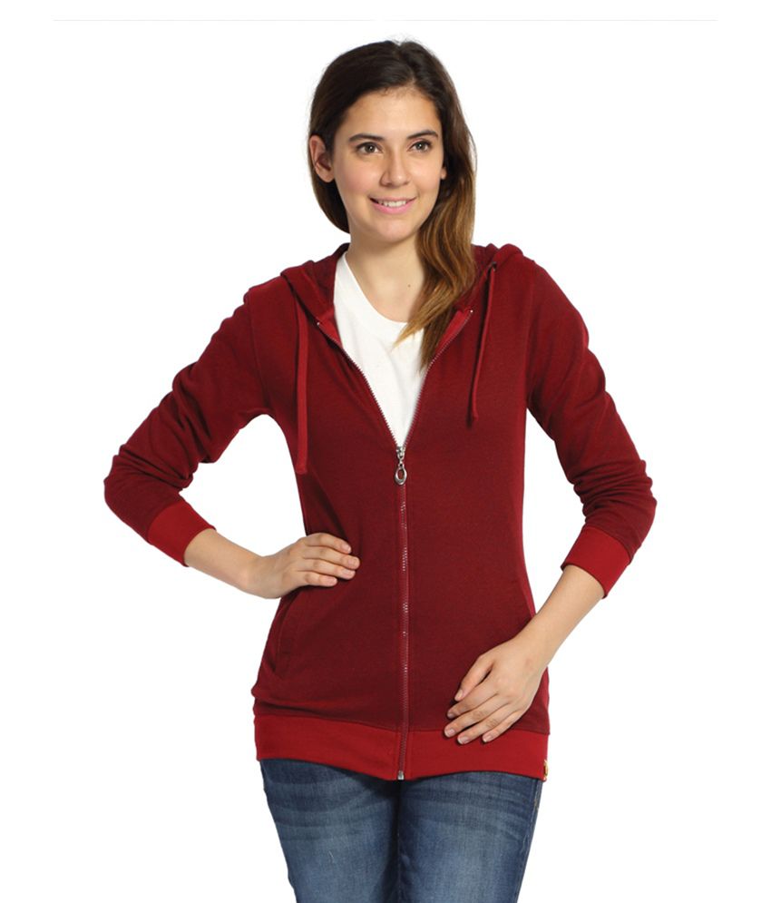 Campus Sutra Maroon Cotton Zippered