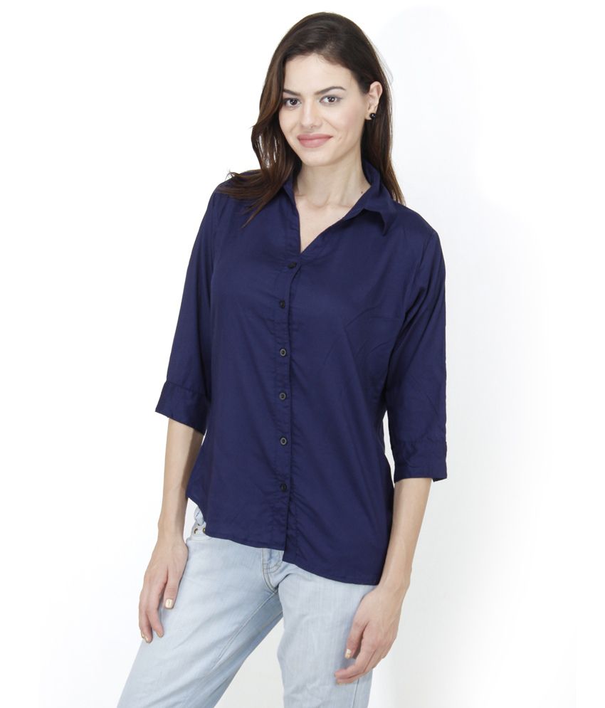 Mayra - Blue Rayon Women's Shirt Style Top - Buy Mayra - Blue Rayon ...