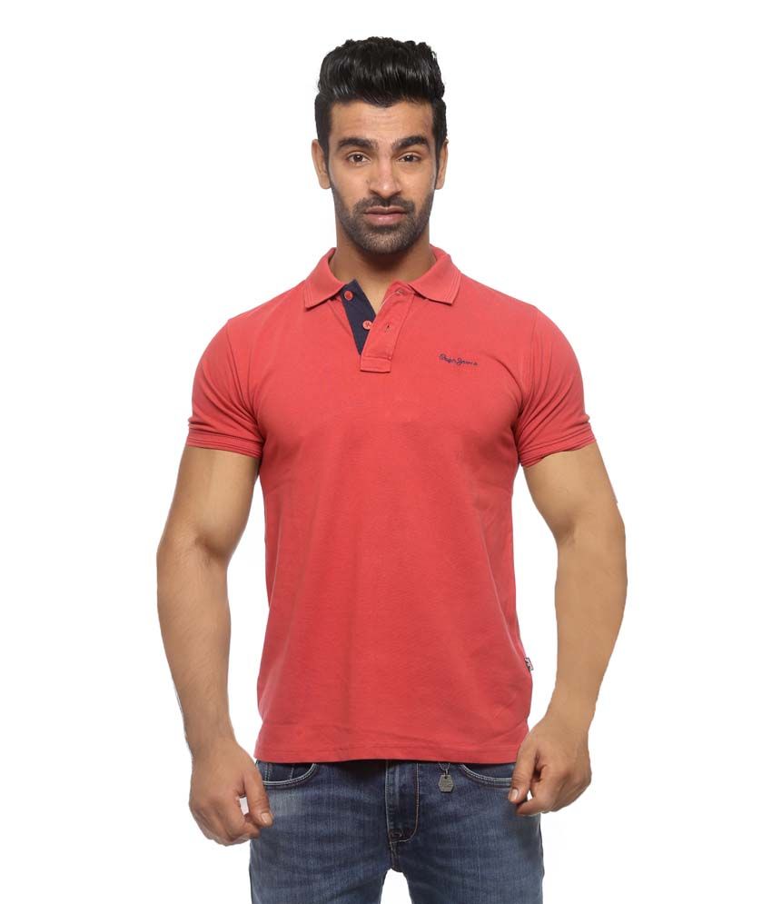 Pepe Jeans Orange Half Sleeve Solids 