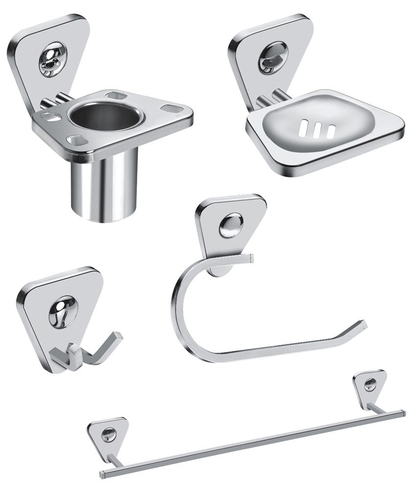 DoYours Silver 304 Stainless Steel 5 Piece Bathroom Set with Wall Fitting Hardware