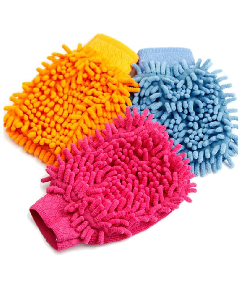     			Two Sided Microfiber Cleaning Hand Glove Car Duster Cleaner - Pack of 3- Assorted Color