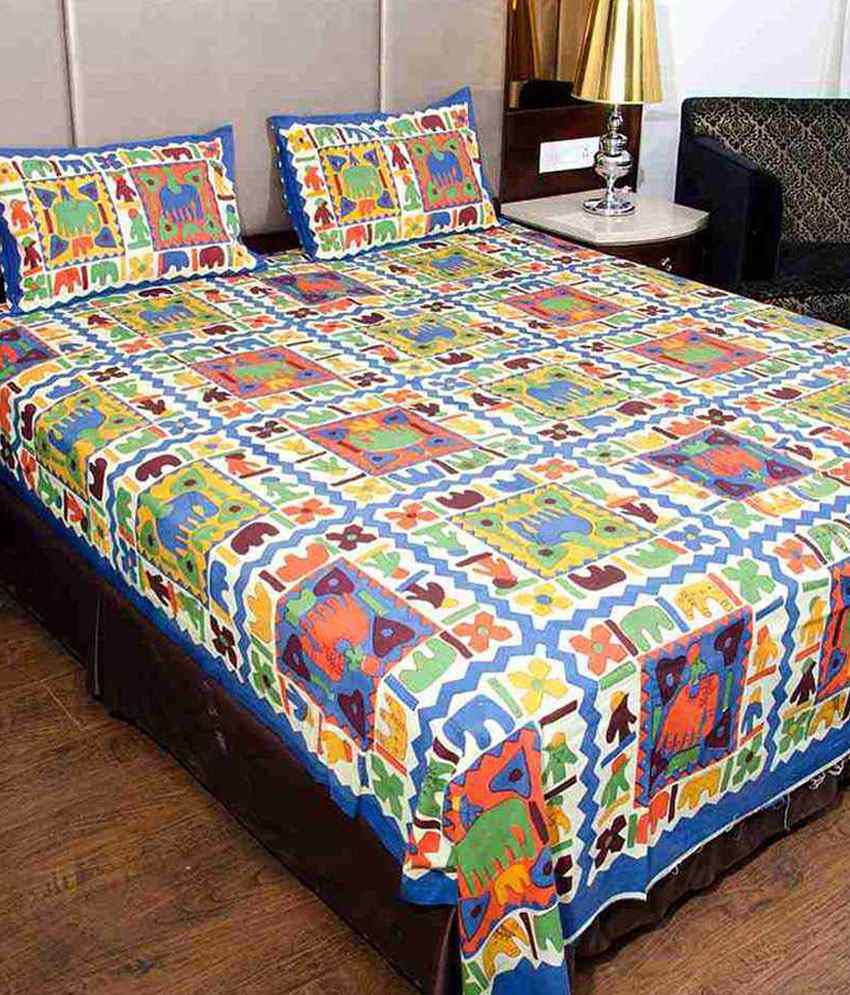     			UniqChoice Jaipuri 100% Cotton Traditional Double Bed Sheet With 2 Pillow Cover