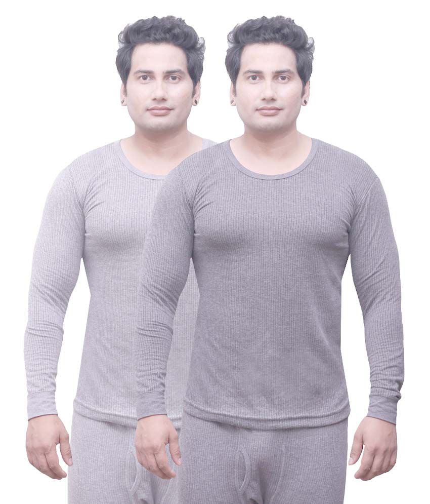     			Selfcare - Grey Cotton Men's Thermal Tops ( Pack of 2 )