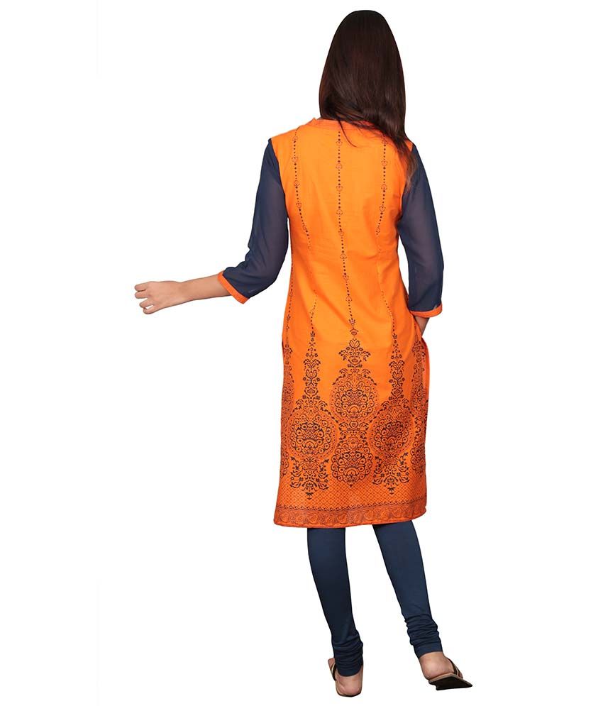 Saffron Threads Orange Cotton Kurti Buy Saffron Threads Orange Cotton