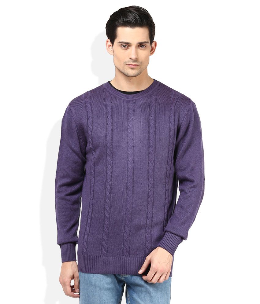 John Players Purple Solid Round Neck Sweater - Buy John Players Purple ...