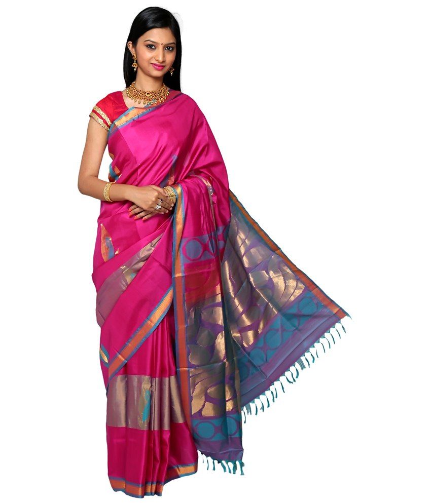 Co Optex Cotton Sarees Online Shopping Co-optex Pink & Golden Coimbatore Soft Silk Saree with Blouse Piece