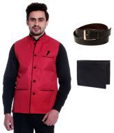 Calibro Red Solid Casual Jackets Pack of 3