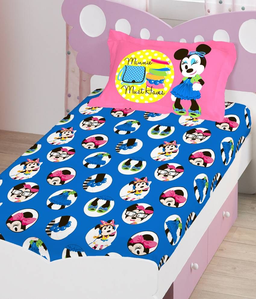 Bombay Dyeing Disney Blue Cotton Single Bedsheet with 1 Pillow Cover