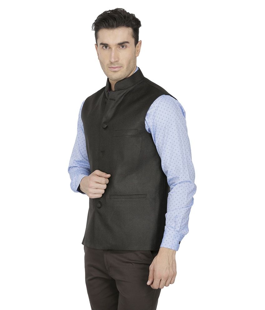 Inspire Clothing Inspiration Black Half Sleeves Linen Nehru Jacket