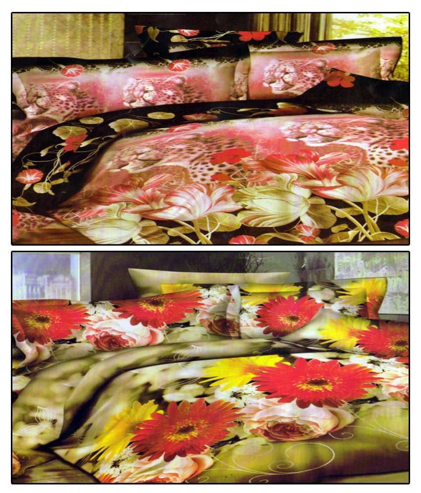 Paprika Combo of Green & Brown 3D Floral Printed Double Bed Sheet with