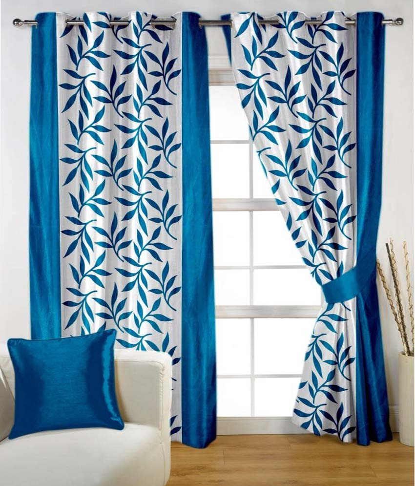     			Tanishka Fabs Solid Semi-Transparent Eyelet Curtain 7 ft ( Pack of 4 ) - Blue
