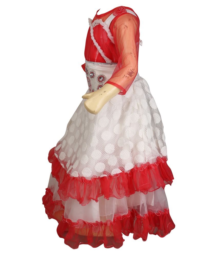 red and white combination frock