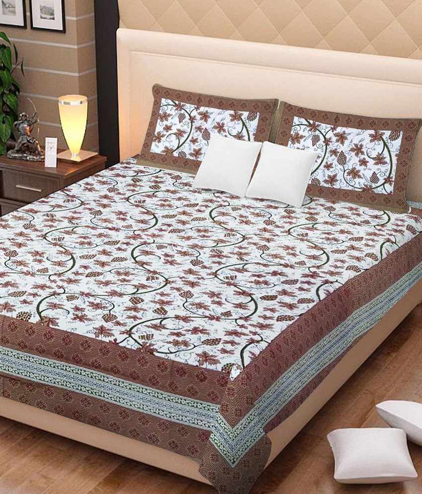     			Kismat Collection 100% Rajasthnai Jaipur & Sanagneri 1 Double Bedsheet With 2 Pillow Cover