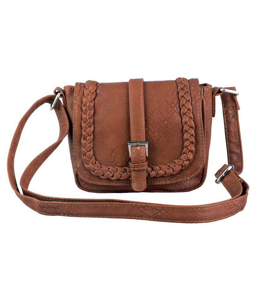 Ayeshu Brown Faux Leather Sling Bag - Buy Ayeshu Brown Faux Leather ...