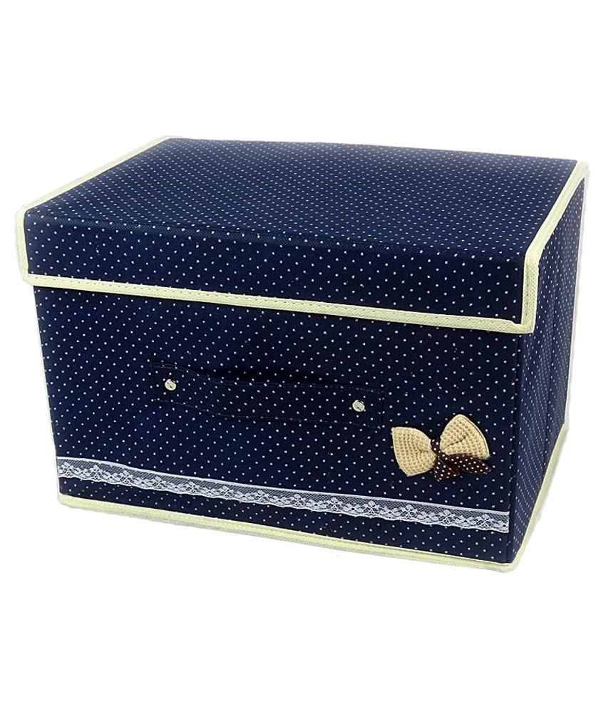 Home Union Blue Fabric Foldable Storage Box With Lid - Set ...
