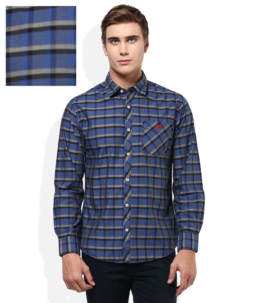 blue checkered shirt men