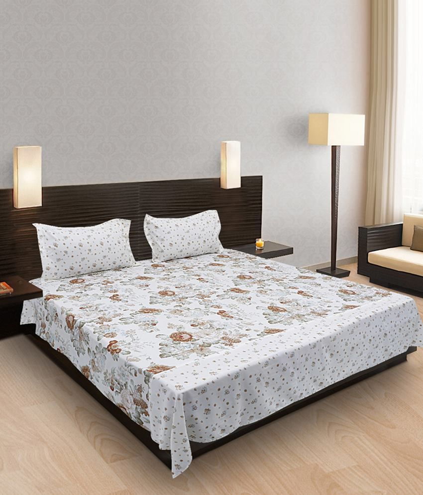 Home Basics Criss Cross Multicolour Poly Cotton 2 Bedsheets With 4