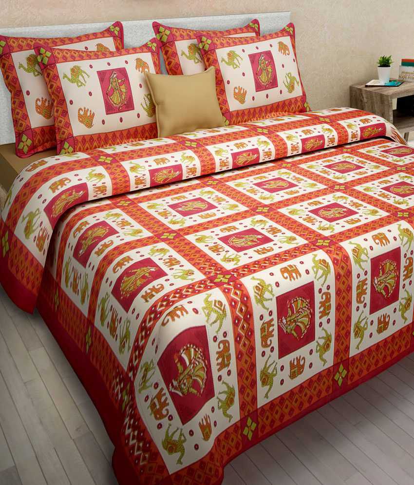     			Uniqchoice Jaipuri 100% Cottonking Size Double Bedsheet With 2 Pillow Cover