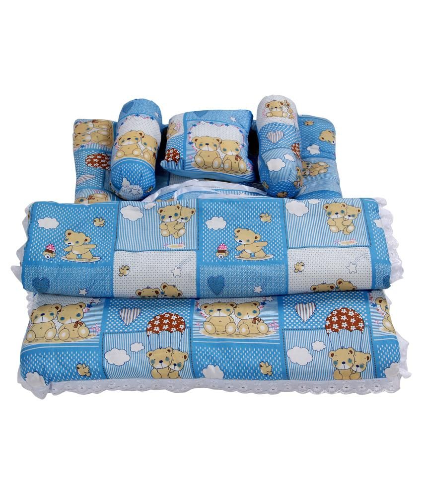 Bsbtrendz Blue Cotton Bedding Set Set Of 5 baby sleeping bed sheet