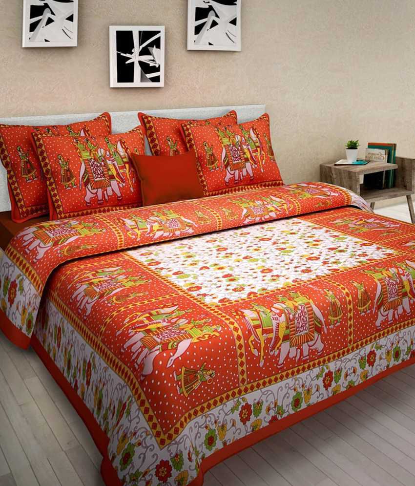     			Kismat Collection - Multi Cotton 2 Double Bedsheets with 4 Pillow Covers