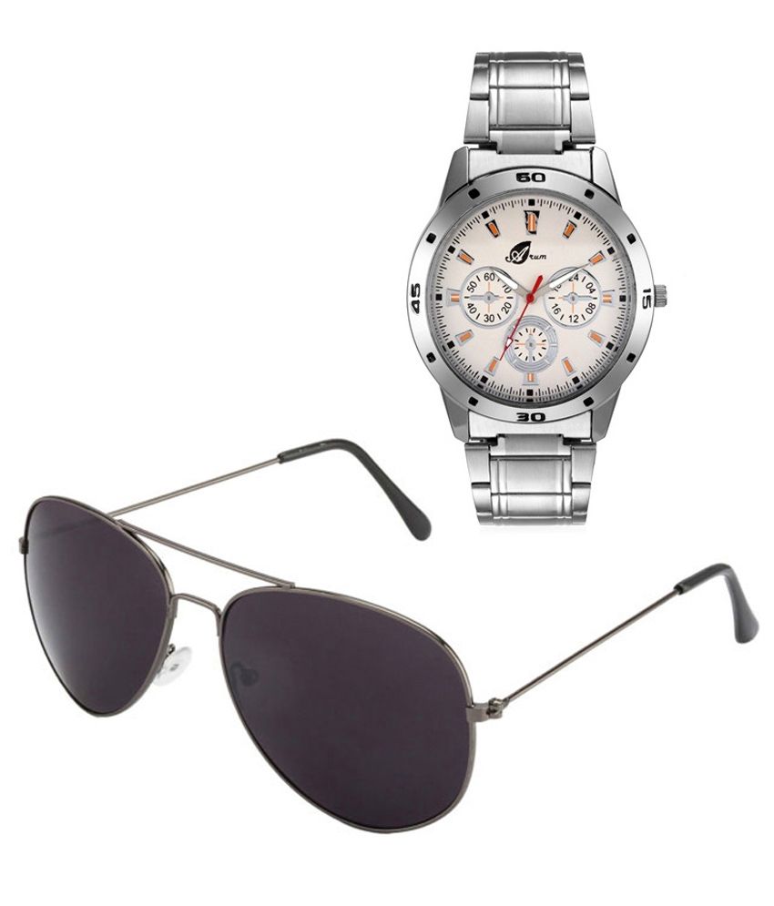 Arum Combo Pack Of Stylish Silver Watch And Sunglass