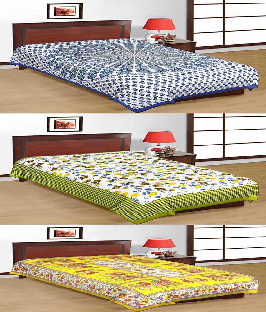 UniqChoice Combo Of 3 Jaipuri Cotton Single Bed Sheet Buy UniqChoice Combo Of 3 Jaipuri Cotton