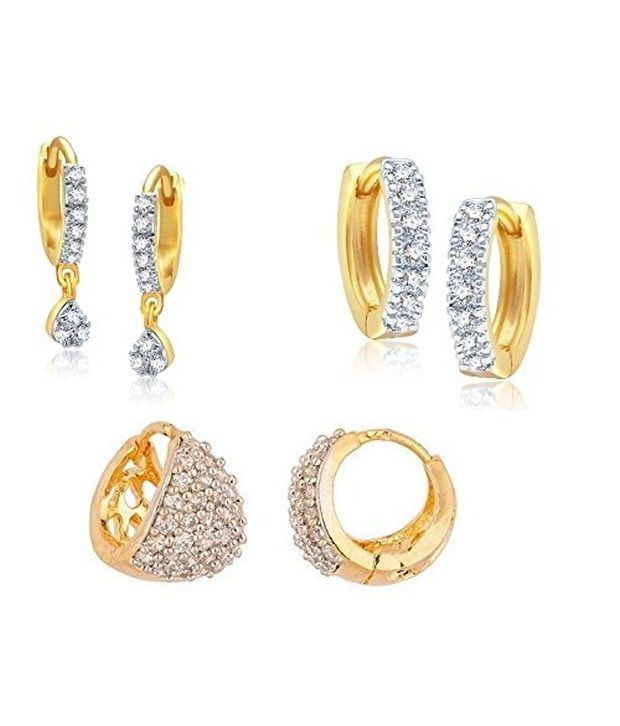     			Zeneme Combo of Trendy Gold plated Hoop Earrings