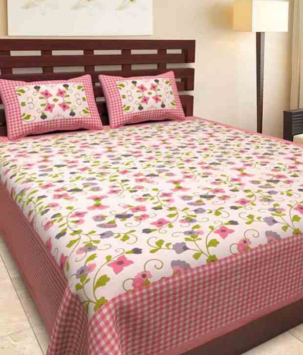     			Kismat Collection Exclusive Styliner Jaipur Cotton Double Double Bed Sheet With 2 Pillow Cover
