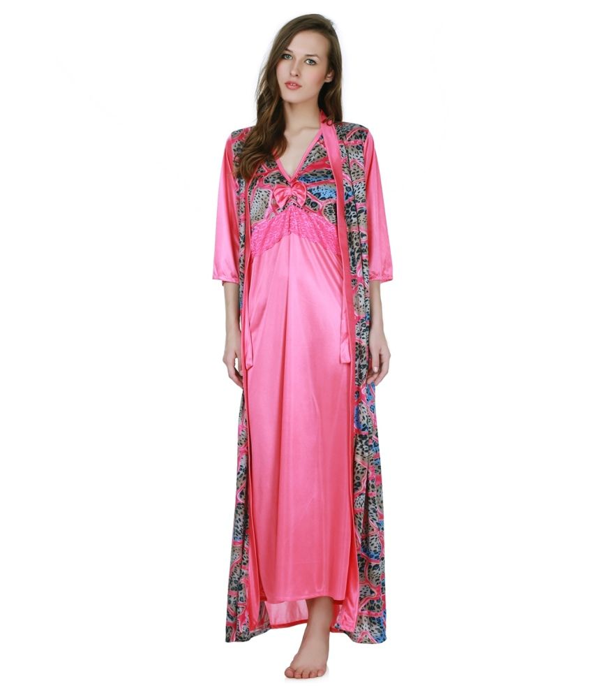 Buy Claura Pink Satin Nighty Pack of 2 Online at Best Prices in India - Snapdeal