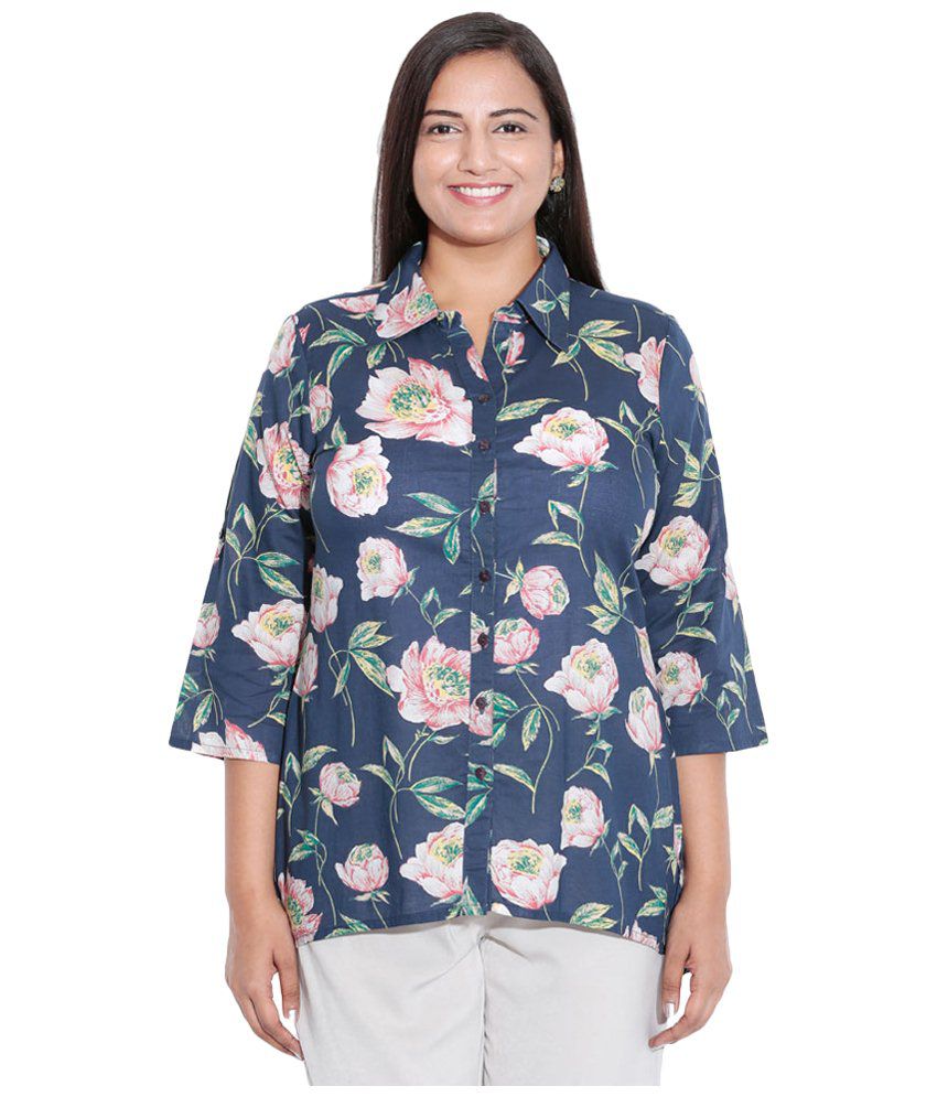 Buy Mustard Navy Blue & Pink Floral Plus Shirt Online at Best Prices in ...