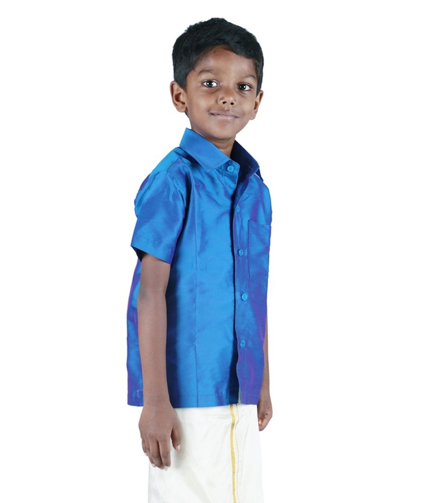 Soruba Silks Blue & White Silk Dhoti & Shirt For Boys - Buy Soruba ...