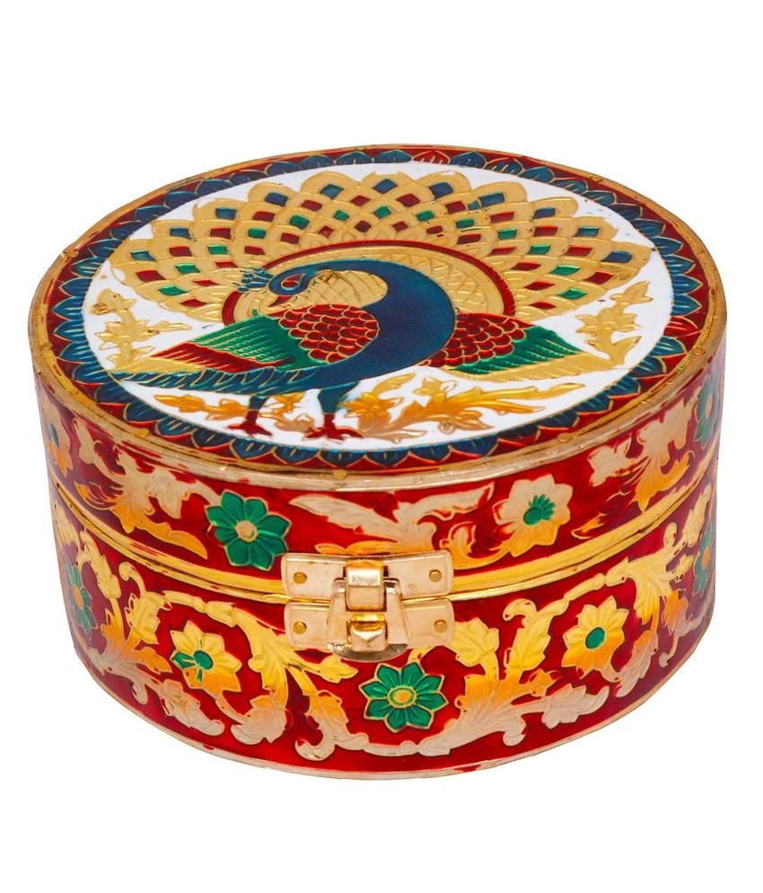 Pioneerpragati Meenakari Art Work White Metal Round Jewellery Box: Buy ...