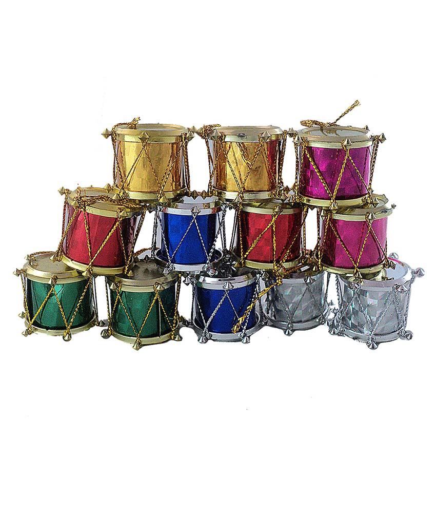     			Partyhut Christmas Decoration Hanging Multicolour Drums - Pack Of 12