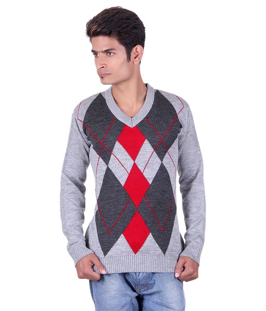 Black Velly Multicolour Full Sleeves Acrylic V-neck Sweater - Buy Black ...