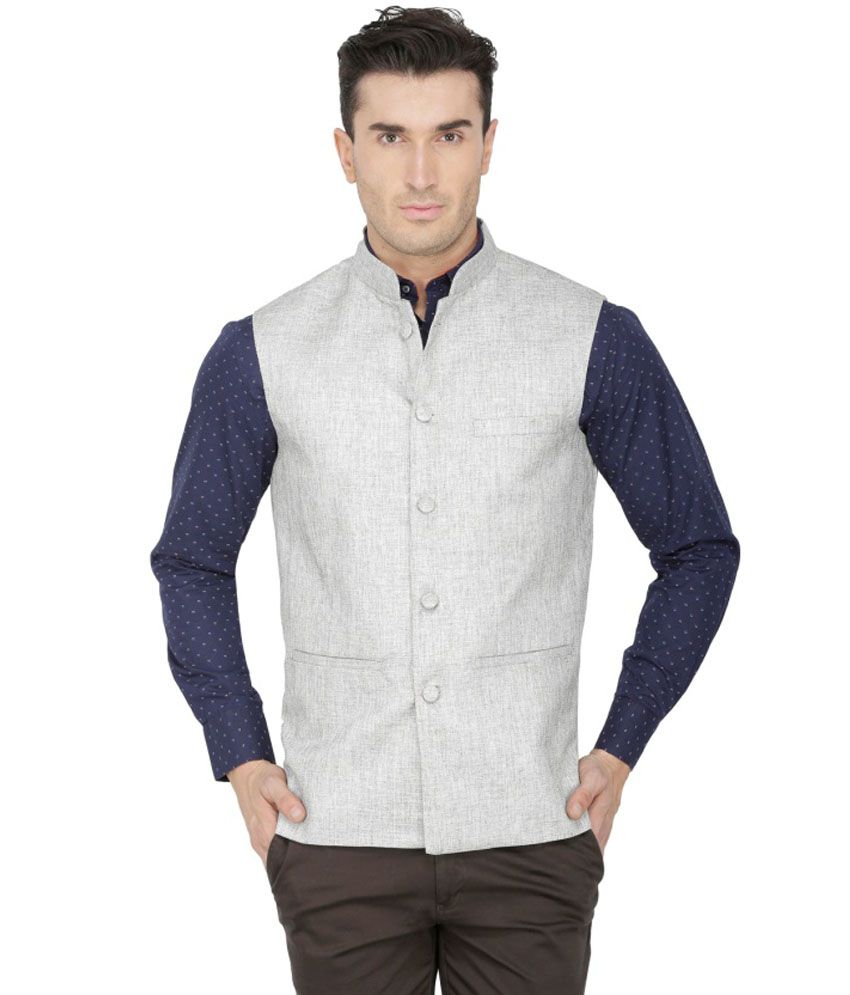 Inspire Clothing Inspiration Grey Half Sleeves Linen Nehru Jacket - Buy ...