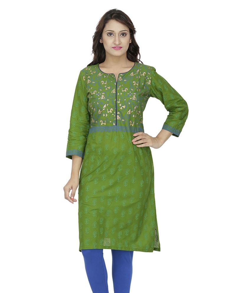 Tanvi Green Cotton Kurti Buy Tanvi Green Cotton Kurti Online at Best