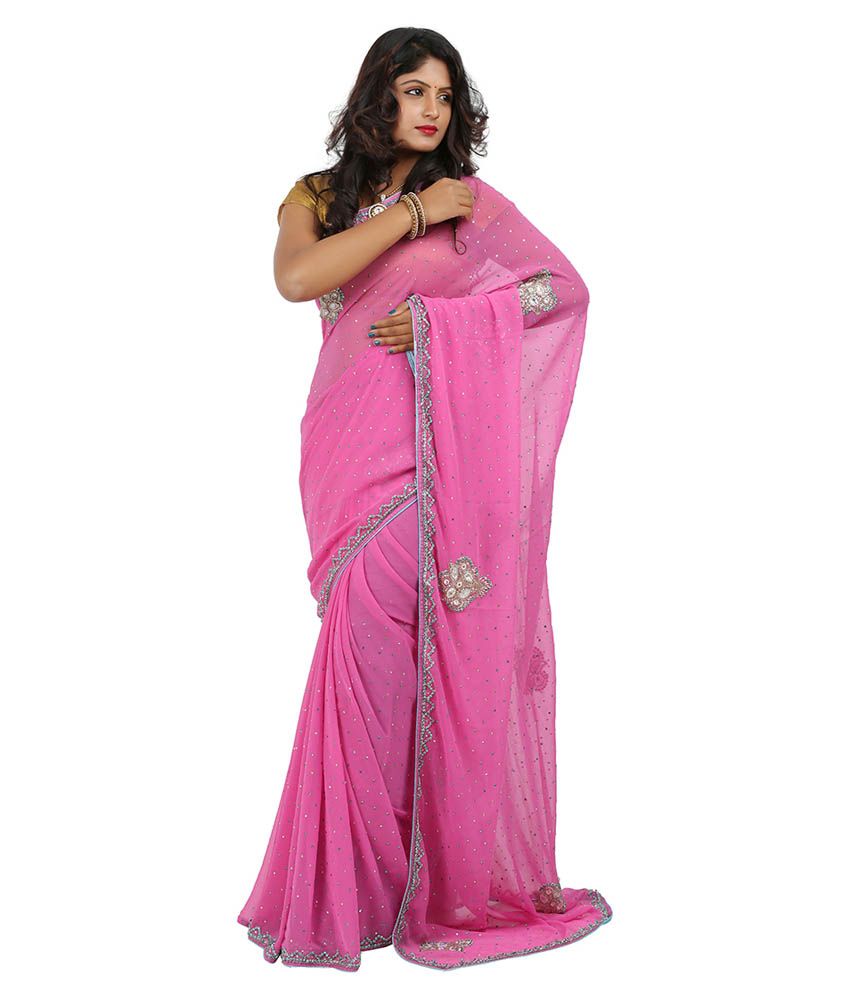 Jasmine Silk Pink Faux Georgette Saree Buy Jasmine Silk Pink Faux