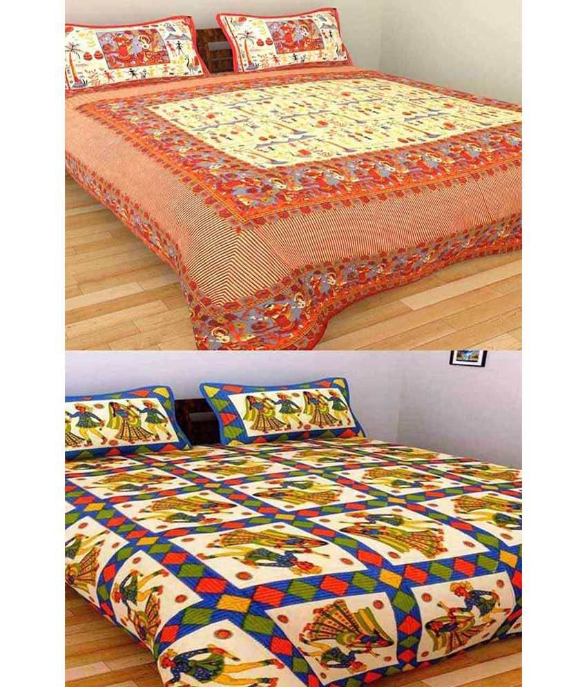     			Uniqchoice Multicolour Cotton 2 Double BedSheet With 4 Pillow Cover