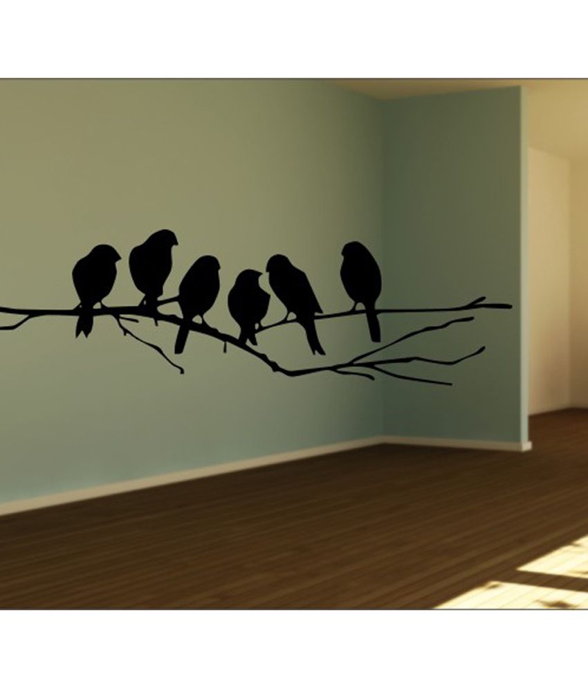     			Decor Villa Black Group Of Birds Seating On Tree Wall Sticker