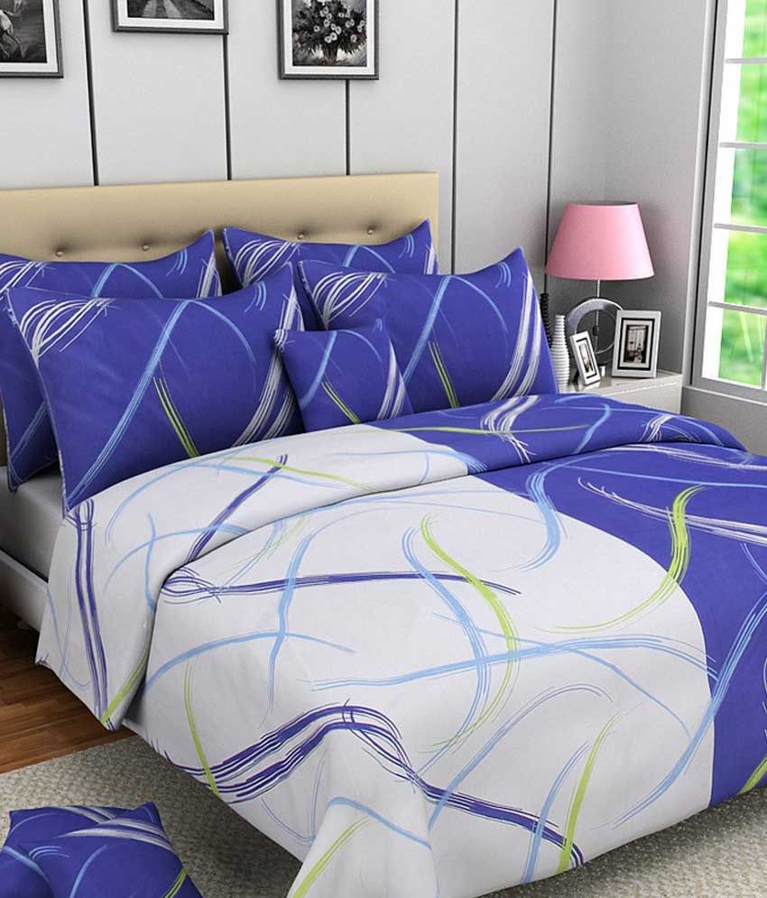 Bombay Dyeing Blue Printed Cotton Single Bedsheet With 1 Pillow Cover