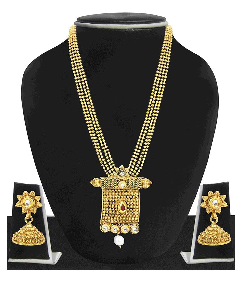 Zaveri Pearls Golden Alloy Designer Necklace Set Buy Zaveri Pearls