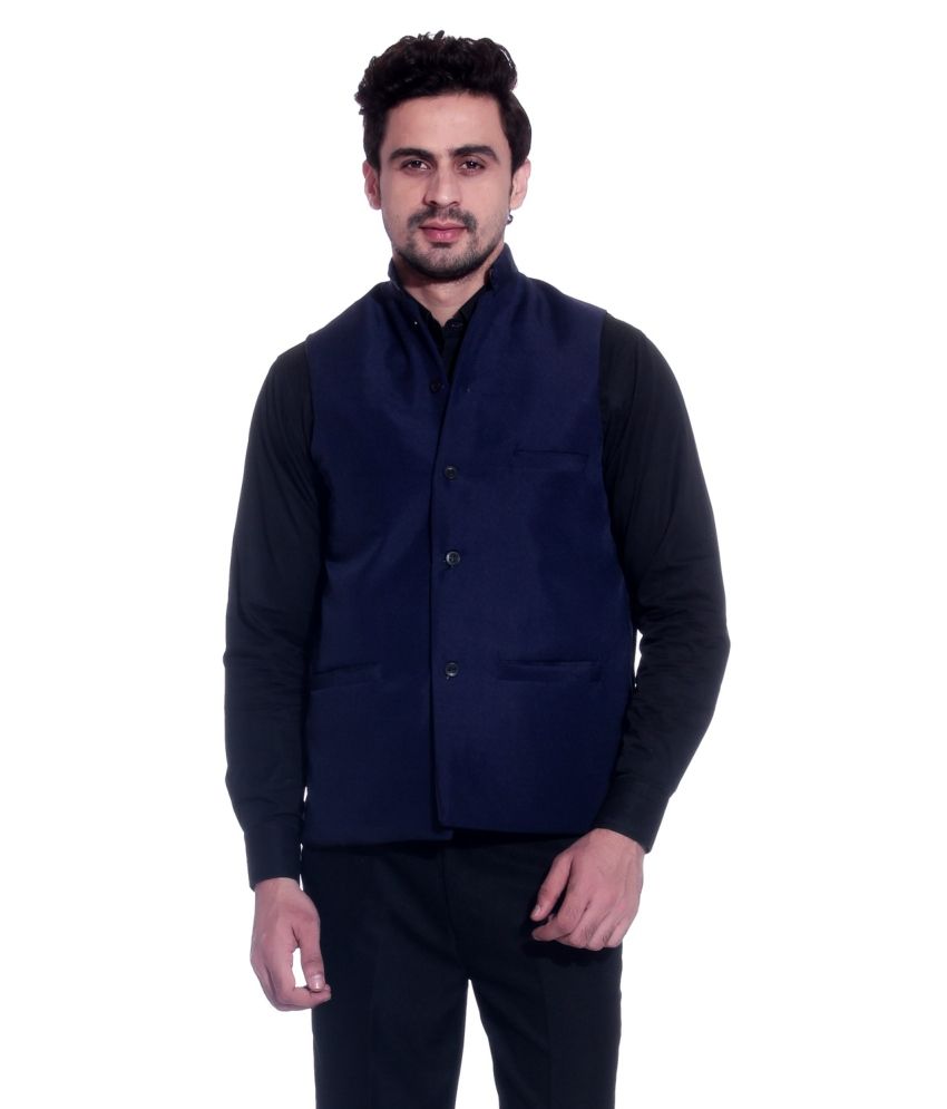 Calibro Navy-Blue Nehru Jacket With Stylish Cotton Royal-Blue Shirt ...