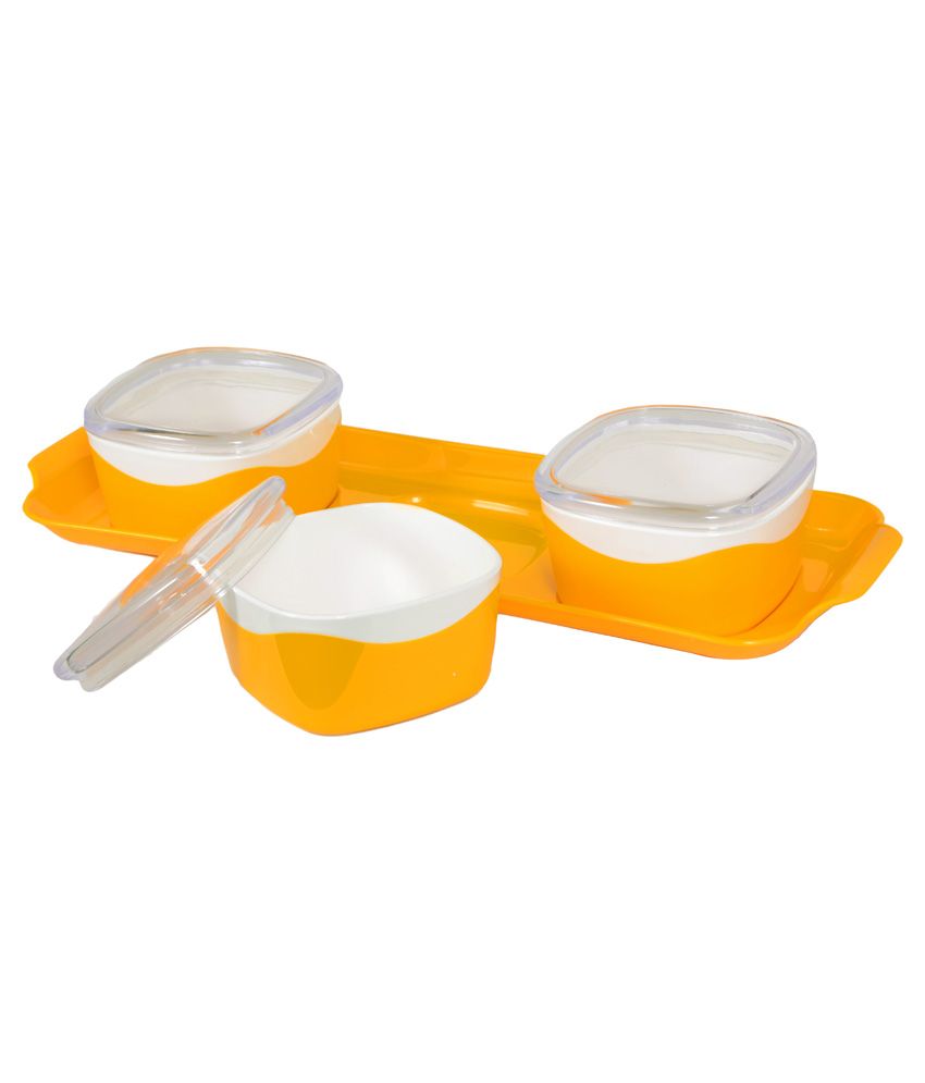 Nayasa Yellow and White Plastic 3 Serving Bowl with Tray Buy Online at