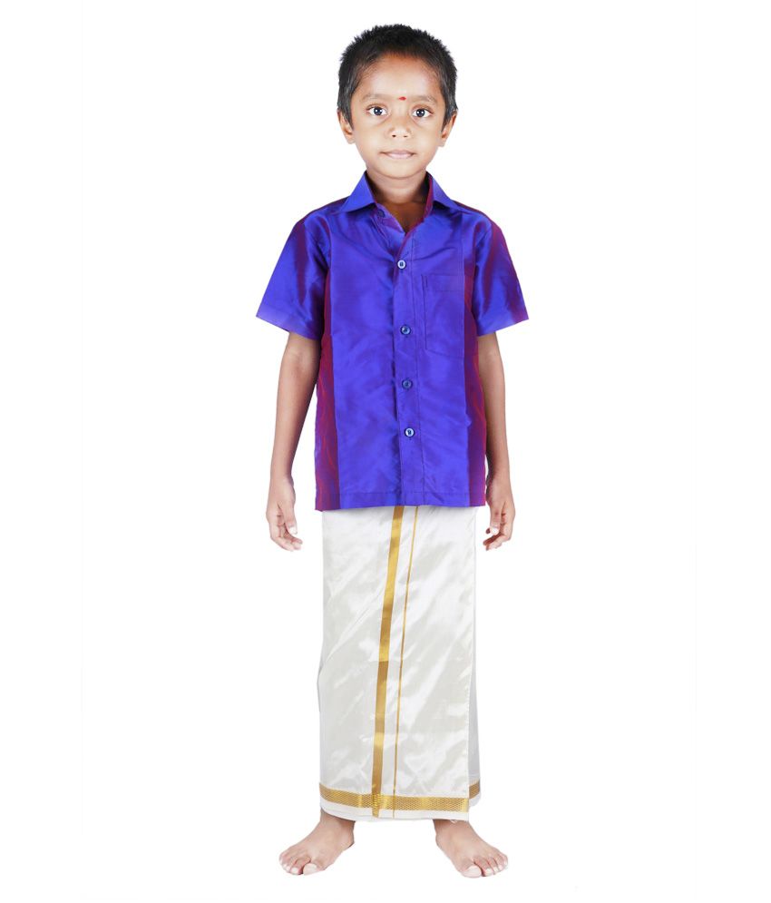 violet shirt with dhoti